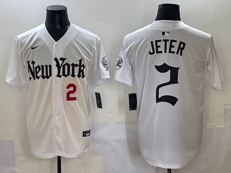 Men 2025 New York Yankees #2 Jeter White Five generations Joint Name Nike MLB Jersey style 2->new york yankees->MLB Jersey